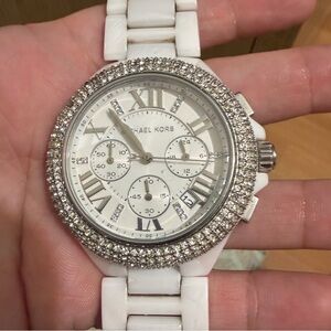 Michael Kors White Ceramic Crystal-Accent Chronograph Watch